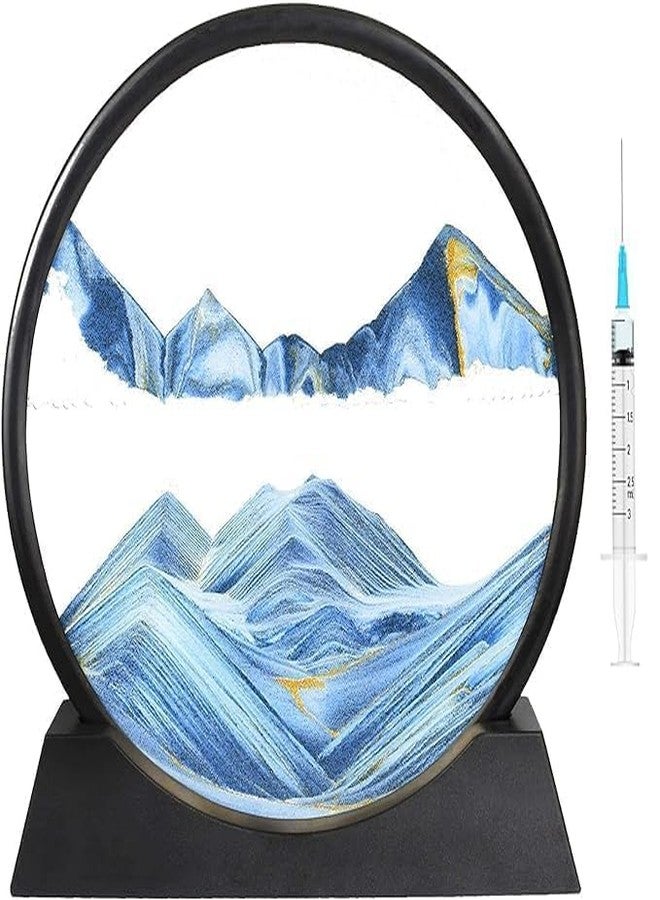 ELLEZZA Sand Art Picture in Moving Motion Round Glass 3D Deep Sea Landscape, Dynamic Sand Art Sandscapes, Sensory Relaxing Desktop Table Decor Desk Decor Art Desk (Blue) - Image 1